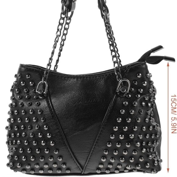 Studded Faux Leather Crossbody Bag Unisex with Chain and Rivets - Picture 9 of 9